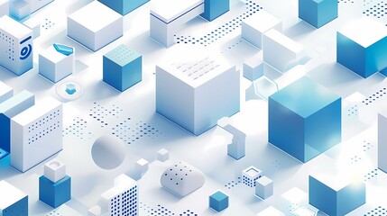 Obraz premium A sense of technology, white and blue, graphic design style, simple dot shapes, vector art, flat shadows, vector graphics, isometry, white and blue, data elements, Generative AI illustrations. 