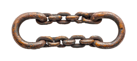 Heavy metal chain link industrial concept view. Isolated on transparent background, png.
