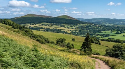 Fototapeta premium Rolling Green Hills and Lush Valley Landscape
