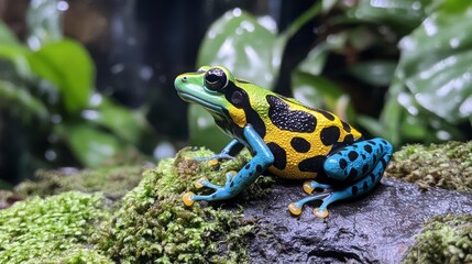 Fototapeta premium Vibrant Rainforest Frog Displaying Colorful Markings and Habitat