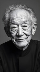 Fototapeta premium A Black and White Portrait of a Dignified Elderly Asian Man