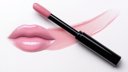 Obraz premium A glossy lip product next to a pair of beautifully shaped lips