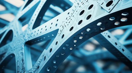 Naklejka premium Intricate Close-Up of Metal Framework with Holes and Patterns