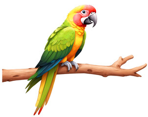 Fototapeta premium Vibrant Parrot Illustration, A Colorful Bird Perched on a Branch, Showcasing Detailed Feathers and Captivating Colors in a Stunning Digital Artwork