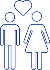 Couple with love icon. Bride and groom line vector. Wedding ceremony illustration isolated on transparent background. Simple silhouette of relationship love harmony sign. Symbolizing love and unity.