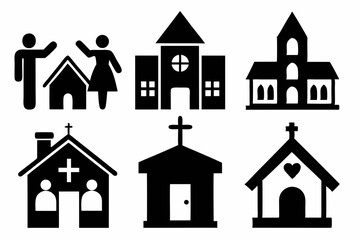 Fototapeta premium christian home icon set sihouette black vector