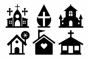 christian home icon set sihouette black vector