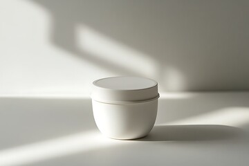 Minimalist AllWhite Jar Still Life Under Bright Shadowed Lighting Scenery