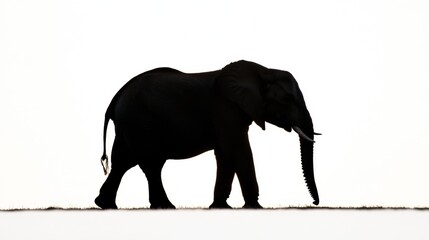 Fototapeta premium Majestic elephant walking silhouetted on white background wildlife photography studio setting minimalist view