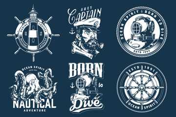 Fototapeta premium Nautical-themed designs featuring adventure motifs
