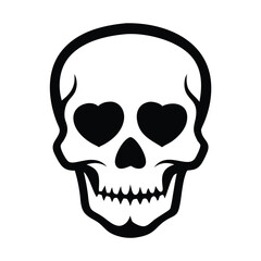 Obraz premium Edgy black and white skull with heart-shaped eyes representing love and dark romance