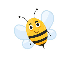 Cute Bee cartoon style isolated on white background. Vector illustration.