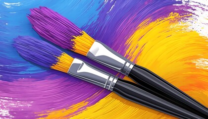 Fototapeta premium Paint Brushes on Colorful Canvas