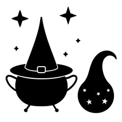 This witch-themed silhouette is ideal for use on Halloween posters, shirts, decorations, and banners.