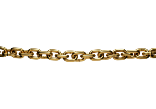 A thick gold chain floating horizontally in mid-air against a solid white background