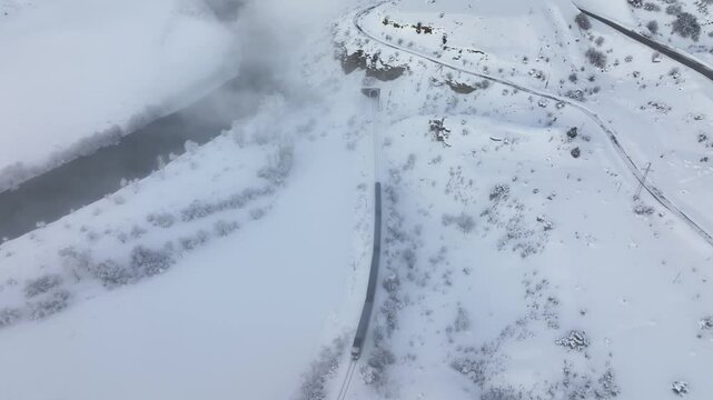 Eastern Express (Dogu Ekspresi) in the Winter Season Drone Video, Ankara to Kars Express, Kars Turkey (Turkiye)

