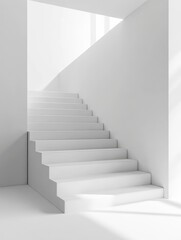 Minimalist 3D Stairs Concept: Elegant White Staircase for Product Showcase in Modern Room Setting