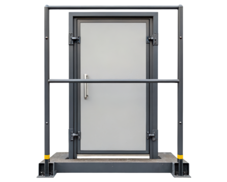 An industrial door with secure access features on a transparent background