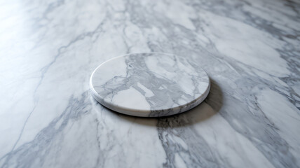 Minimalist Round Marble Coaster on Smooth White Surface