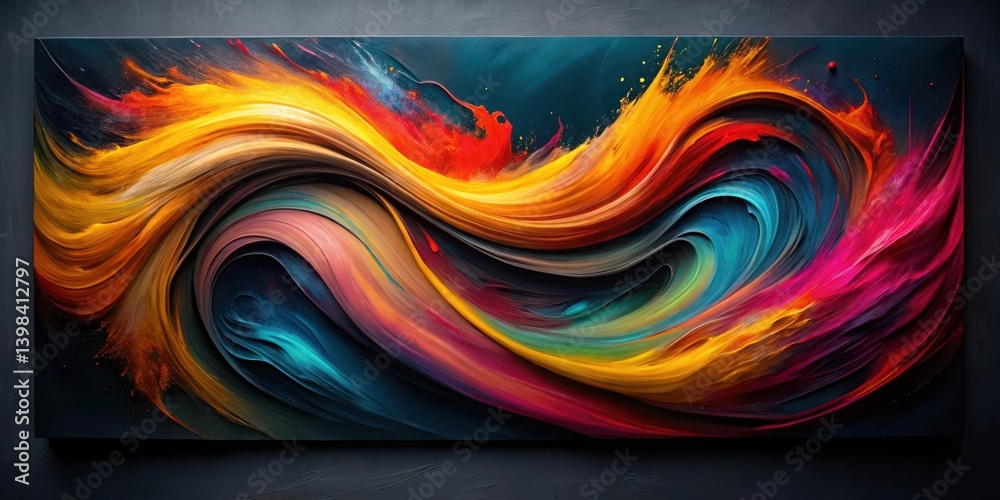 Aufkleber A vibrant, swirling abstract painting on canvas featuring a dynamic interplay of rich, saturated colors and expressive brushstrokes, creating a mesmerizing visual experience.