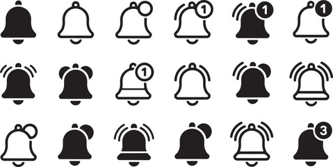 Set of Notification Bell Icons for Alerts, Sound, and Communication Design Elements