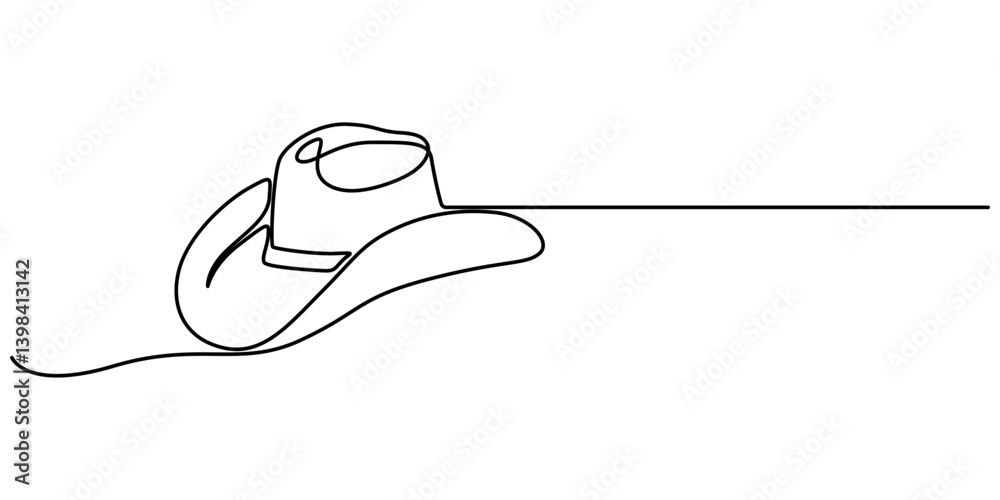 Poster cowboy hat continuous one line drawing vector illustration. premium vector, continuous cowboy hat on