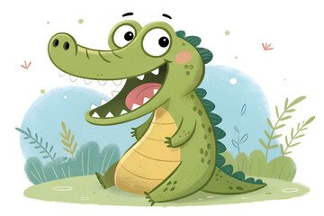 Obraz premium Cartoon crocodile smiling with open mouth