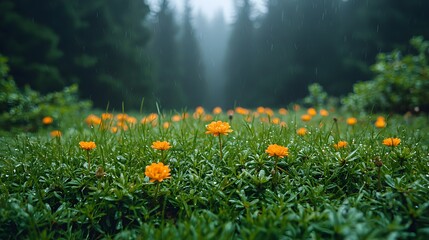 Obraz premium Vibrant Orange Flowers in Lush Green Field