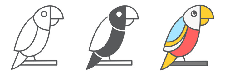 Parrot icon collection, pet and bird, macaw vector icon set, vector graphics, editable stroke outline sign, eps 10