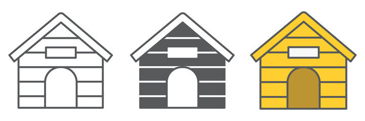 Kennel icon collection, pet and home, wooden dog house vector icon set, vector graphics, editable stroke outline sign, eps 10