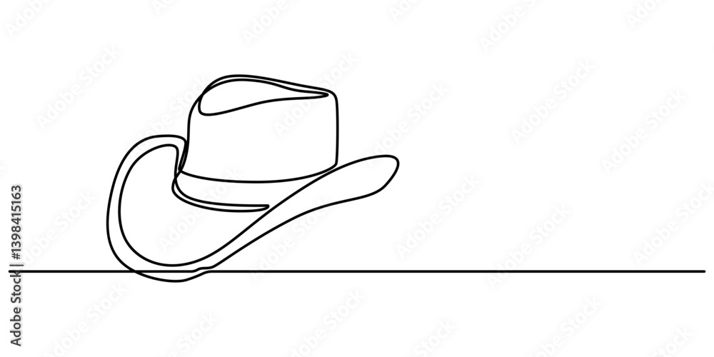 Poster cowboy hat continuous one line drawing vector illustration. premium vector, continuous cowboy hat on
