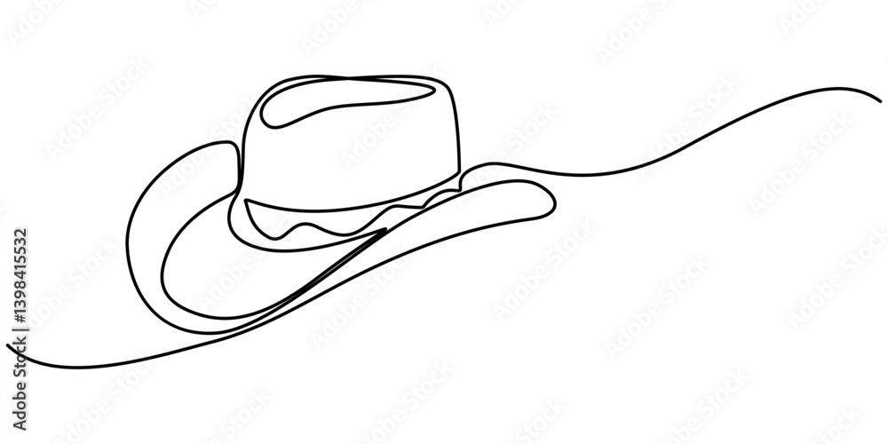 Poster cowboy hat continuous one line drawing vector illustration. premium vector, continuous cowboy hat on