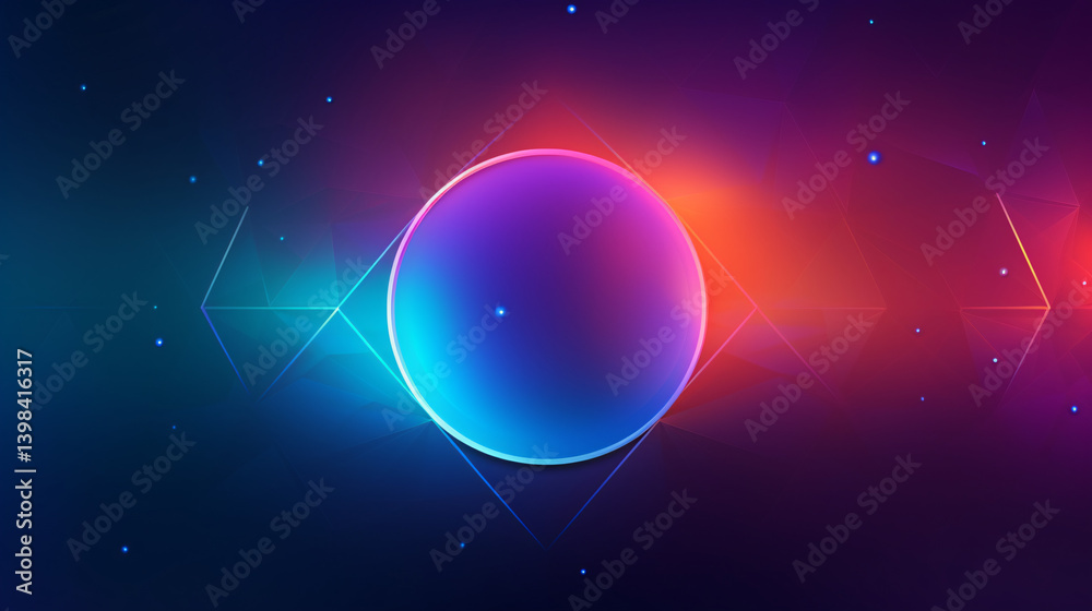 Fototapete Tech background with pink and blue gradient circle, orange gradient, and dark backdrop for display banner.

