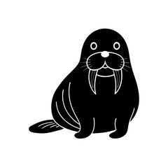 Fototapeta premium Black Silhouette Cute Kawaii Walrus Head with Mustache and Big Eyes vector illustration