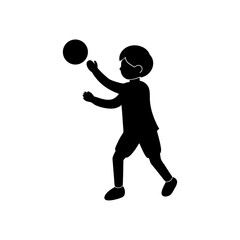 Black Silhouette Kid Playing Ball Icon Childhood Activity vector illustration