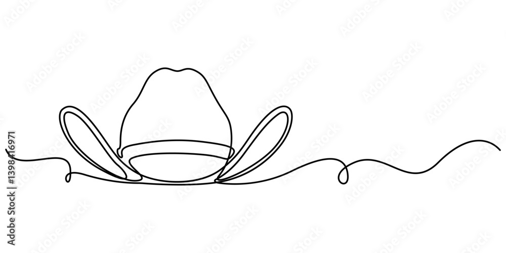 Poster cowboy hat continuous one line drawing vector illustration. premium vector, continuous cowboy hat on