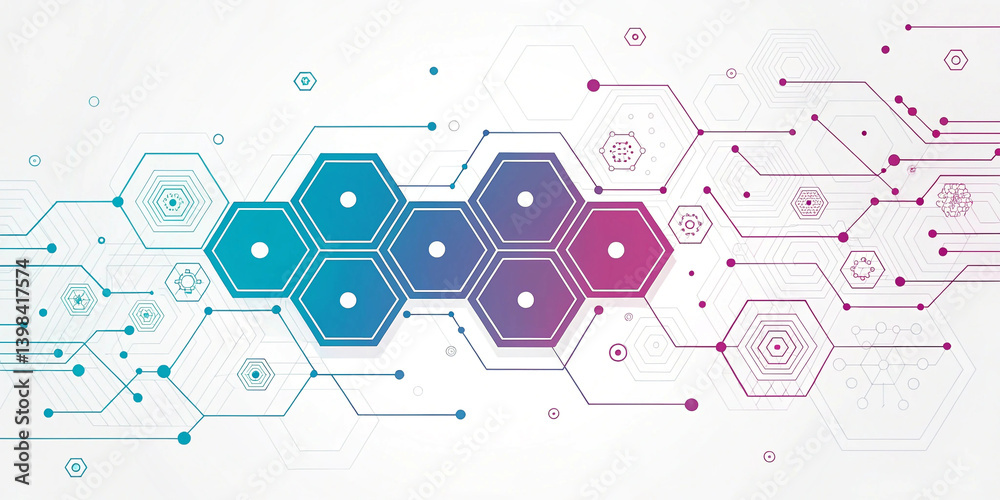 Wall mural abstract technology hexagonal background with nodes