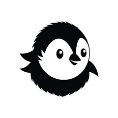 Black and white puffin chick head with cute fluf.eps