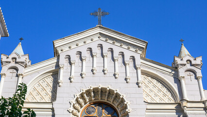 Architectural features on the facade of the Church of San Bartolome, Murcia, Spain