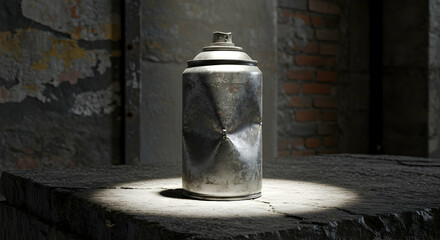 Crumpled Spray Can Under Spotlight