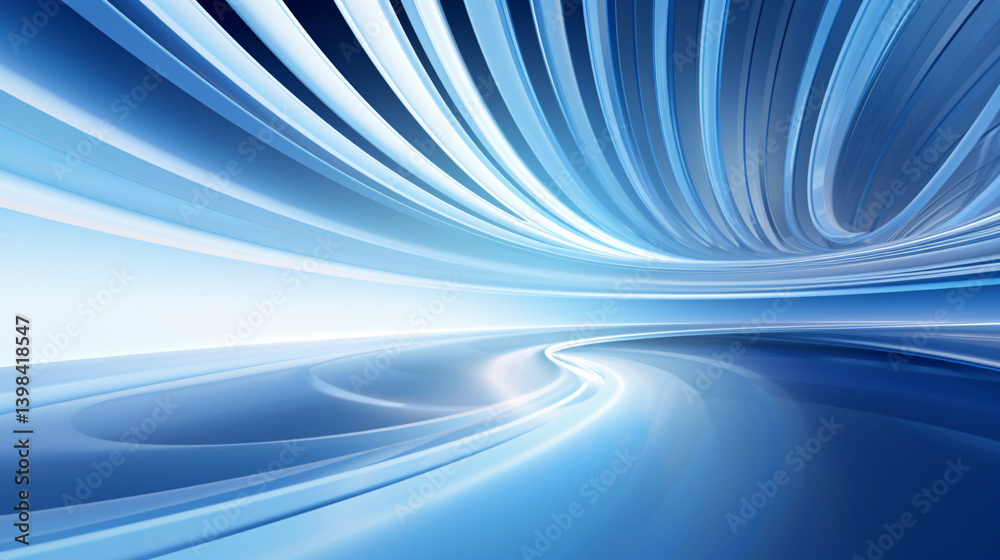 Poster Professional live broadcast background with white base and glowing blue swirl, ideal for tech presentations.

