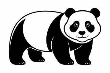 Panda full body line art vector icon illustration black design white background