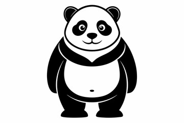 Panda full body line art vector icon illustration black design white background