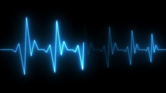love icon with heart beat line animation on black background. medical concept Abstract glowing blue heartbeat signal icon animation video. love border in hart .on the black background