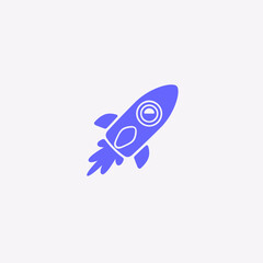 Flying rocket icon isolated. Rocket ship with fire launch in the sky. Vector illustration. Children's spaceship toy. Bright colors. Cartoon flat style design. Simple icon. Business, start up concept.