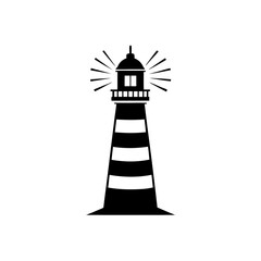 Black Silhouette Modern Lighthouse Icon Guiding Light vector illustration