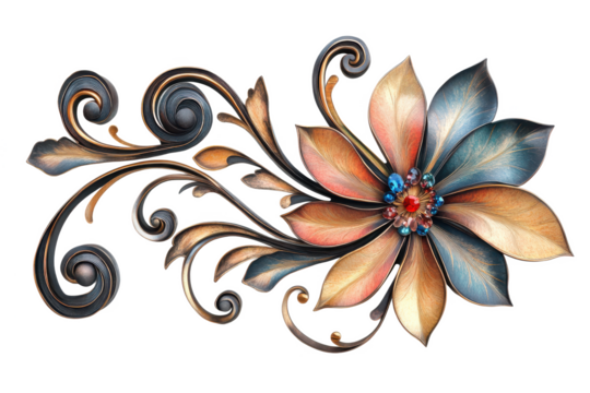 Elegant vintage flower flourish design antique floral ornament decoration artwork