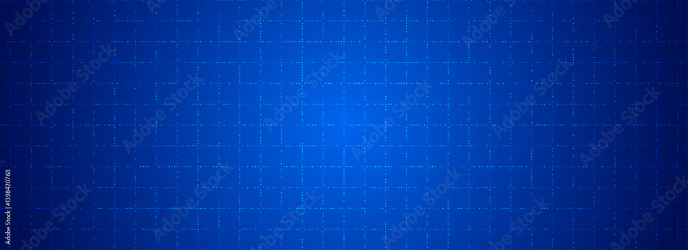 Poster Blue glowing grid background. Dotted square tech network backdrop. Abstract dot checkered dashboard pattern for science, technology, business, healthcare, medicine design template. Vector wallpaper