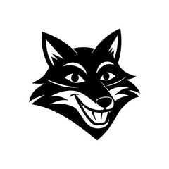 Black Silhouette Fox Head Mascot with Exaggerated Features vector illustration