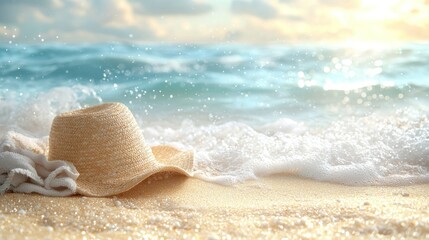 Fototapeta premium Summer Beach Hat and Waves